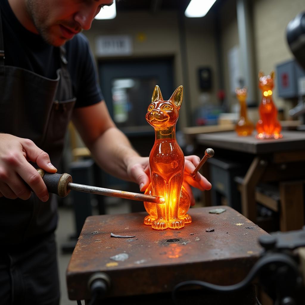 Glassblowing Studio Cat Creation