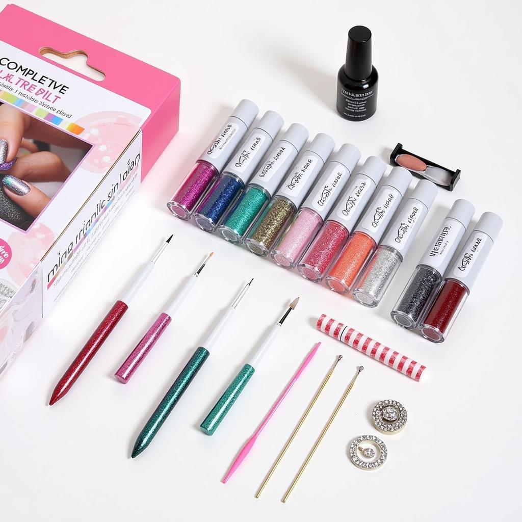 Glitter Nail Art Pen Set With Accessories