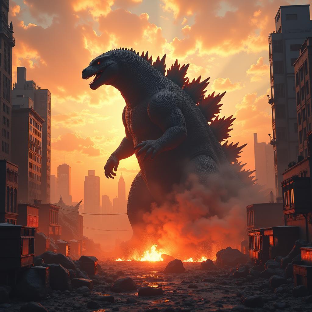 Godzilla Destroying City Poster Design