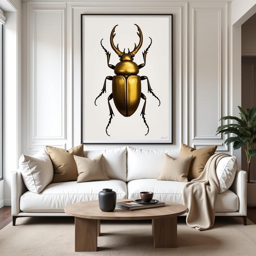 Gold Beetle Wall Art in Modern Living Room