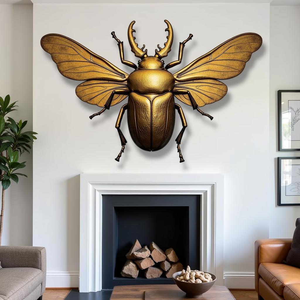 Gold Beetle Wall Art in a Modern Living Room