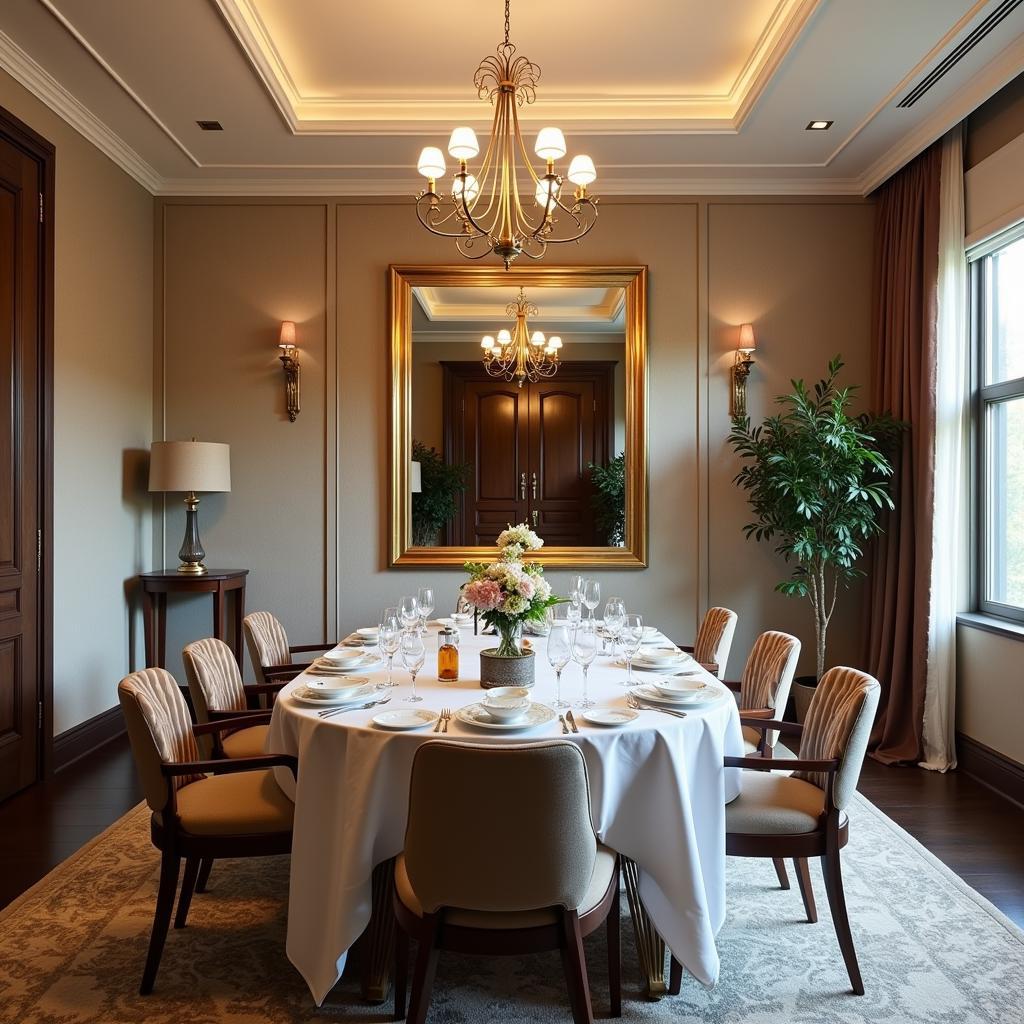 Elegant Dining Room with a Gold-Framed Mirror