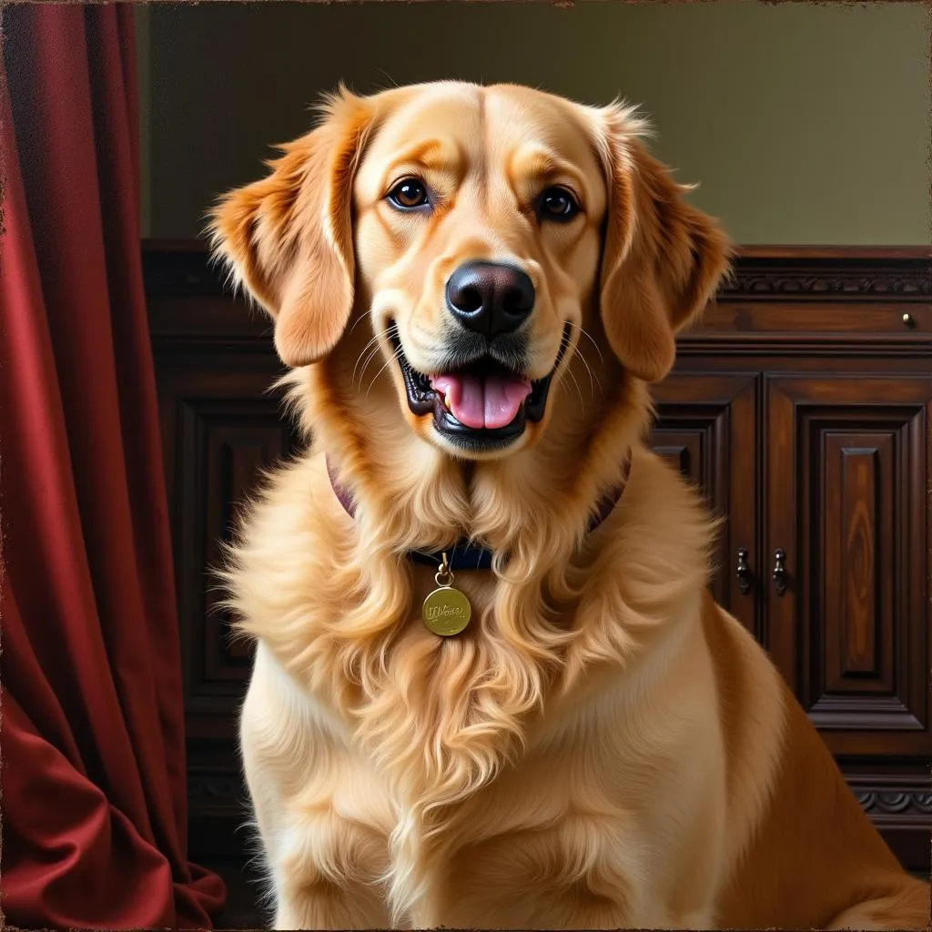 Golden Retriever Oil Painting: Realistic Depiction