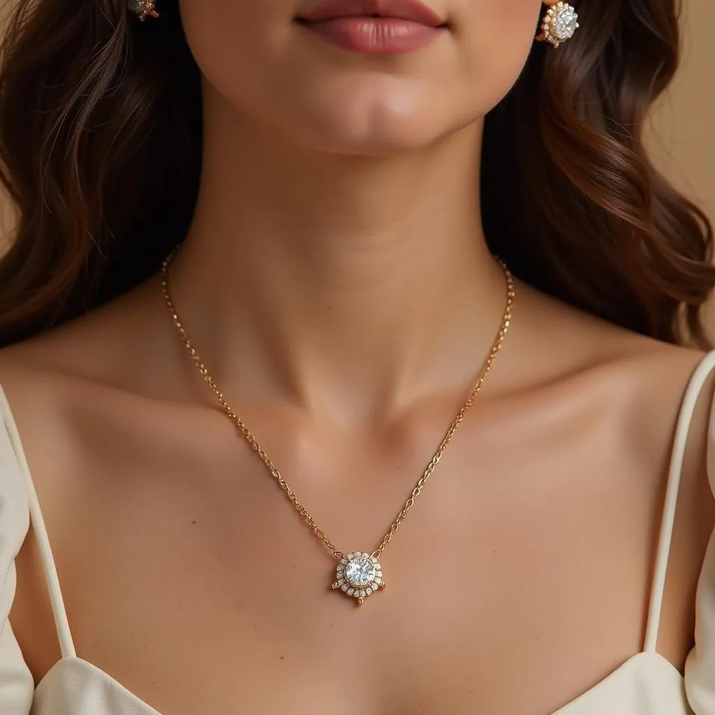 A beautiful Good Art Hollywood necklace with a delicate chain and a pendant featuring a sparkling diamond