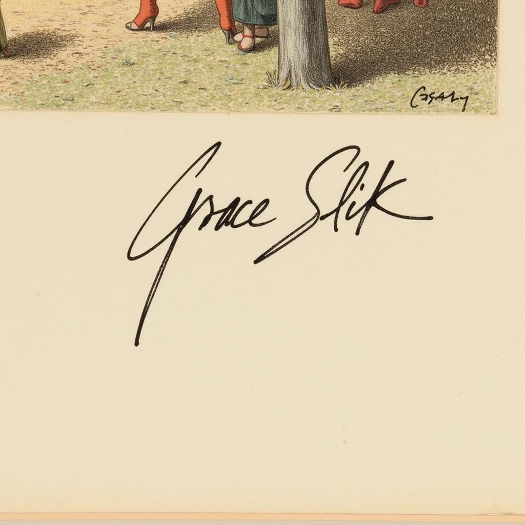 Close-up of Grace Slick's Signature on an Artwork