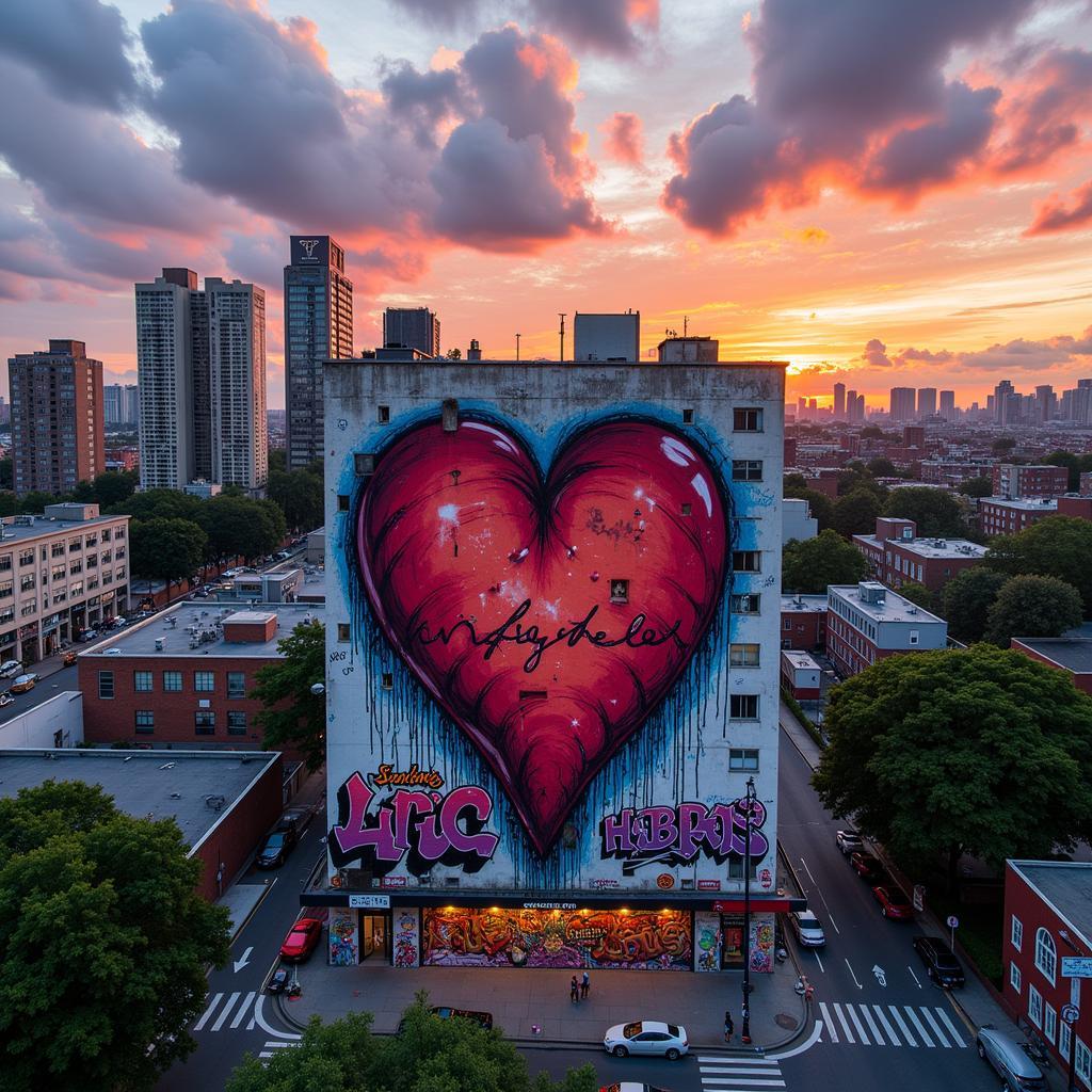 Large-scale Graffiti Heart Mural