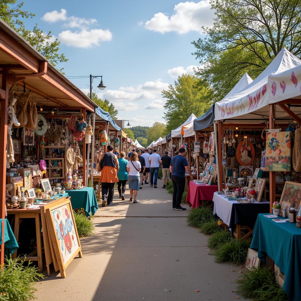 Colorful booths at the Grand Rivers Arts and Crafts Festival