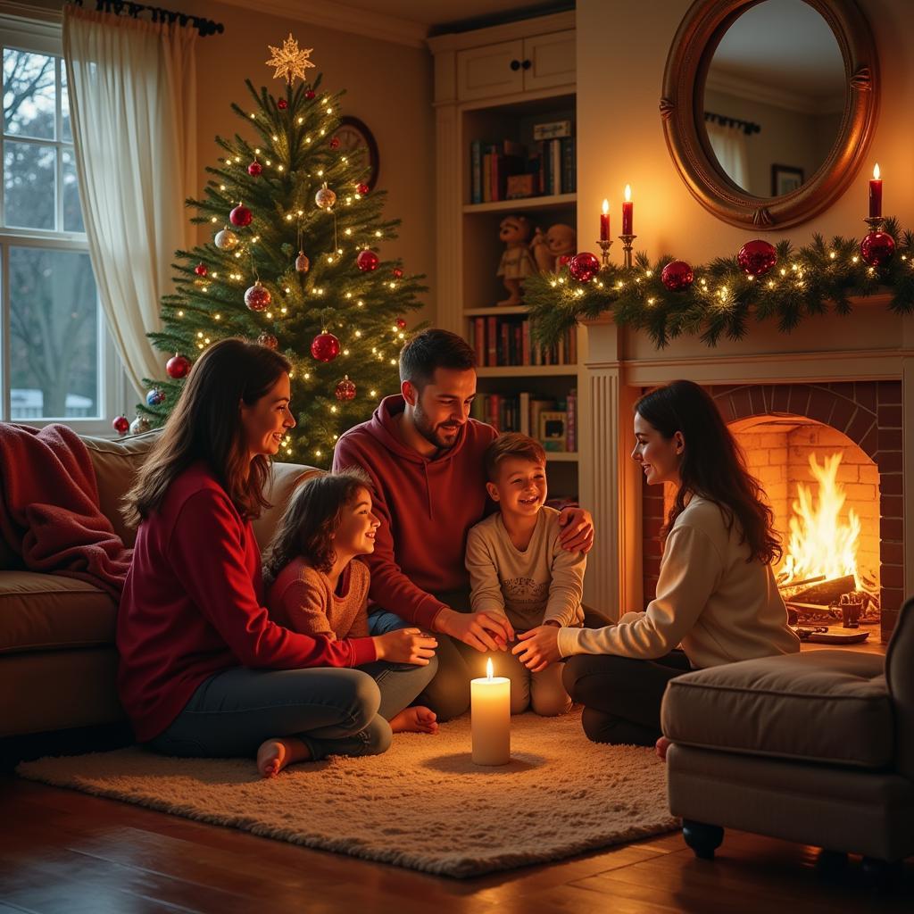 Greg Olsen painting of a family Christmas gathering