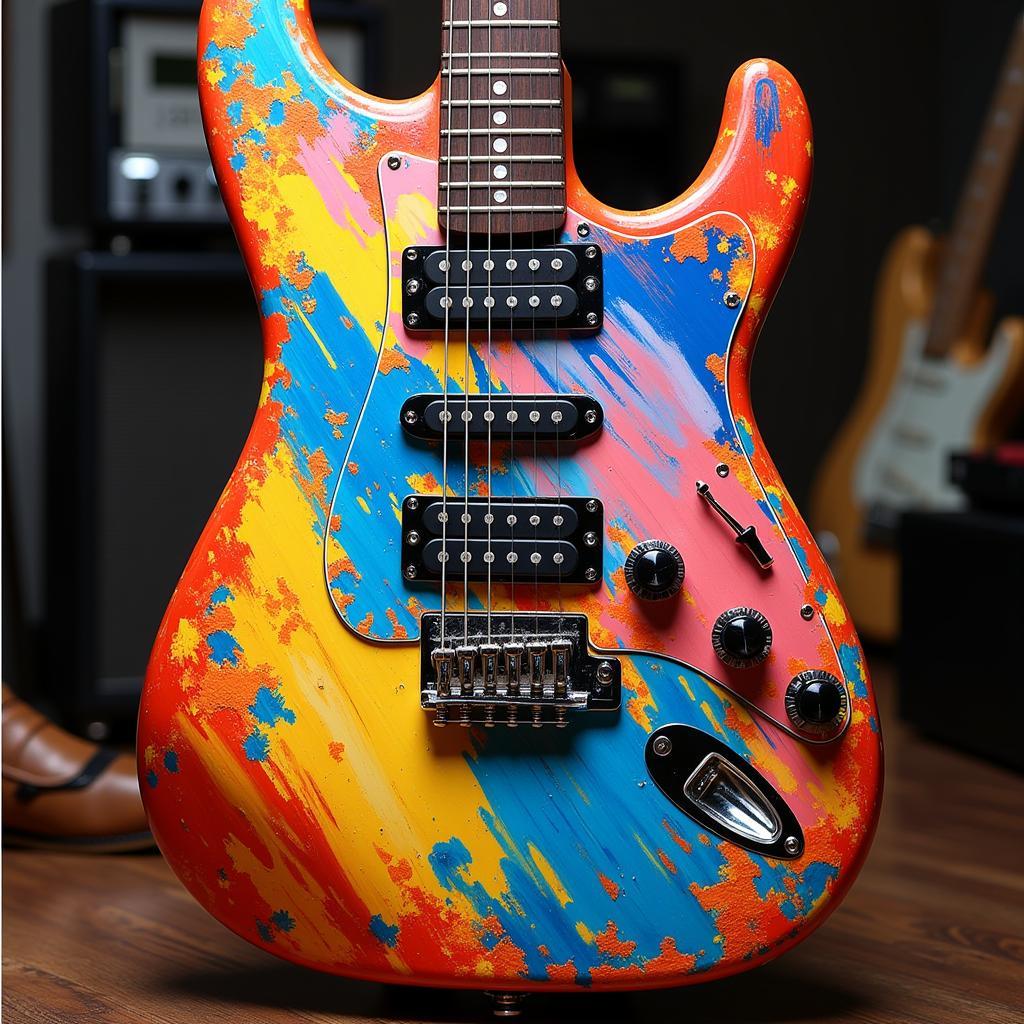 Electric Guitar with Abstract Art