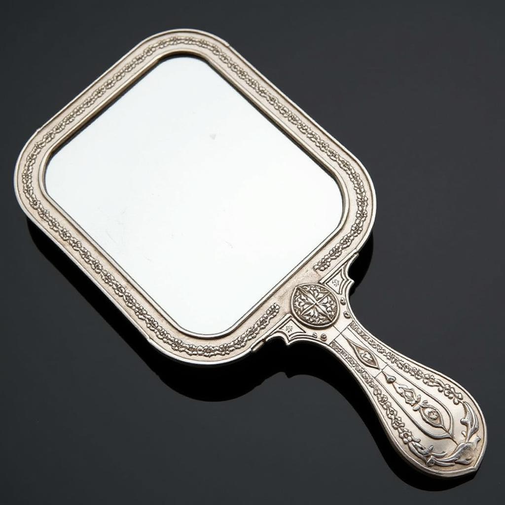 Art Deco silver hand mirror with geometric patterns