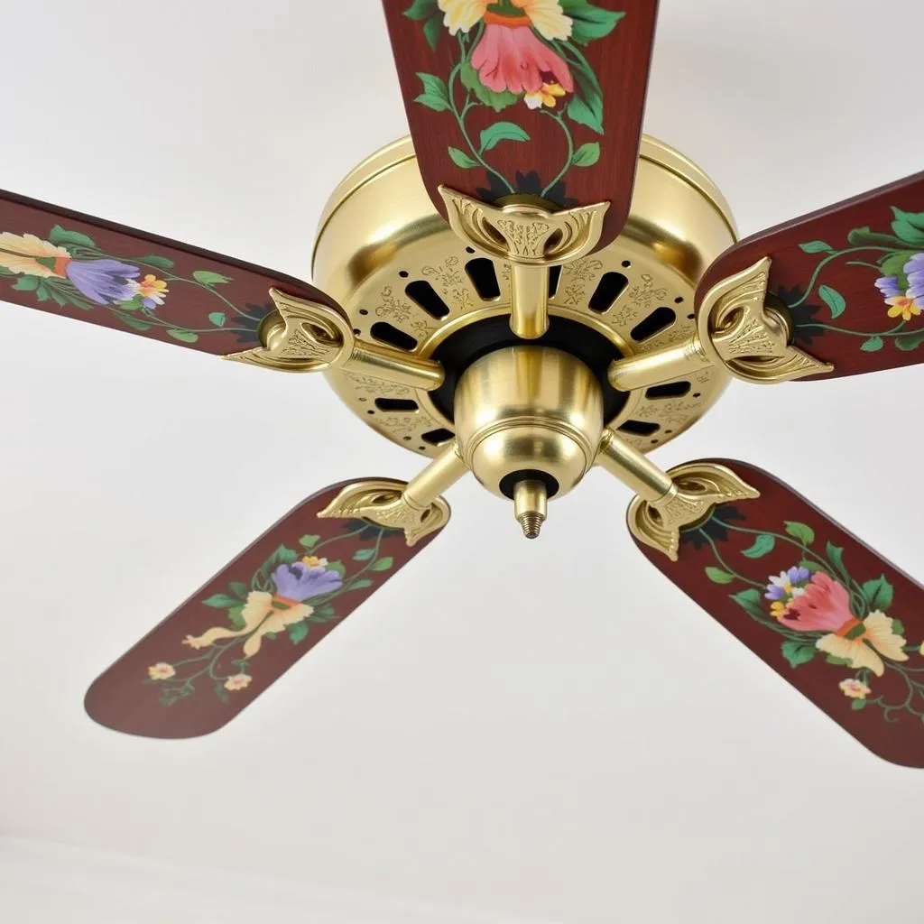 Ceiling Fan with Hand-Painted Floral Motifs