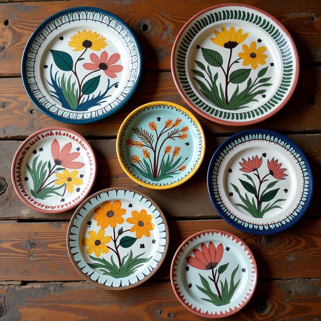 Hand-painted ceramic plates showcasing intricate designs and vibrant colors, representing the beauty and artistry of arts and crafts dinnerware.