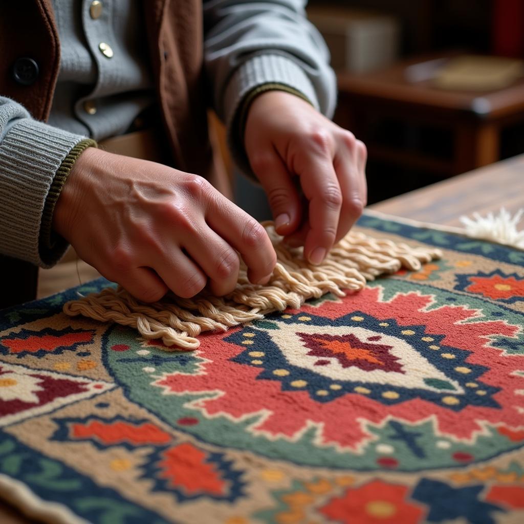 Hand-knotting an Arts and Crafts Rug