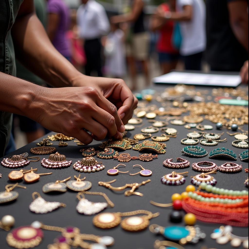 Vendor selling handcrafted jewelry at a market