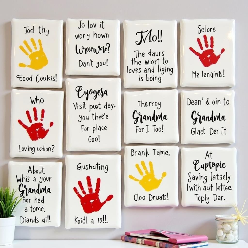 Handprint Art on Ceramic Tiles for Grandma