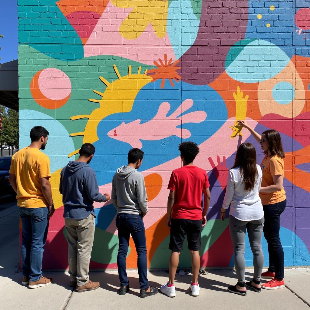 Happy Valley artists collaborating on a mural