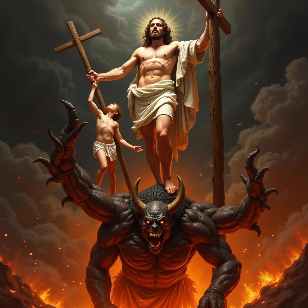 Christ Trampling Satan in Harrowing of Hell Art