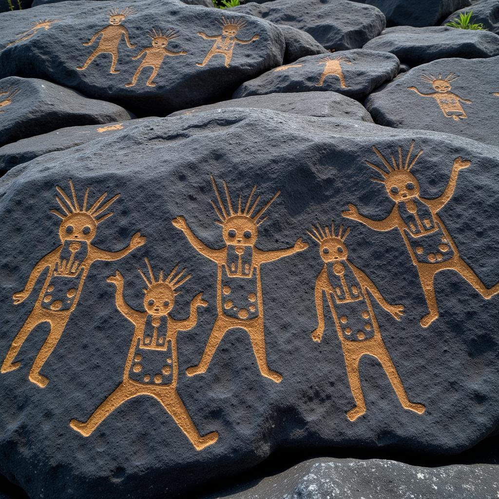 Hawaiian petroglyphs depicting human figures