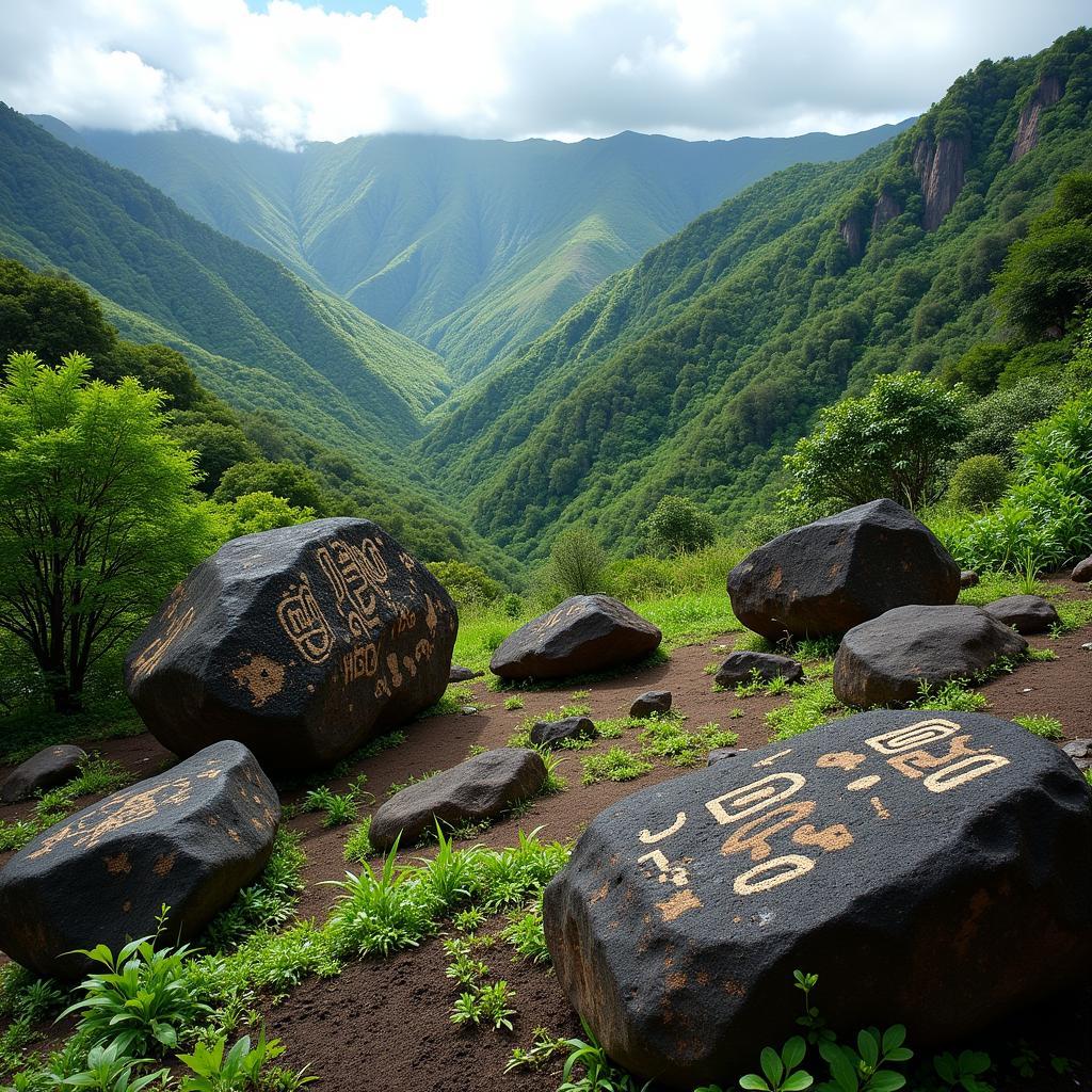 Hawaiian petroglyphs at a sacred site