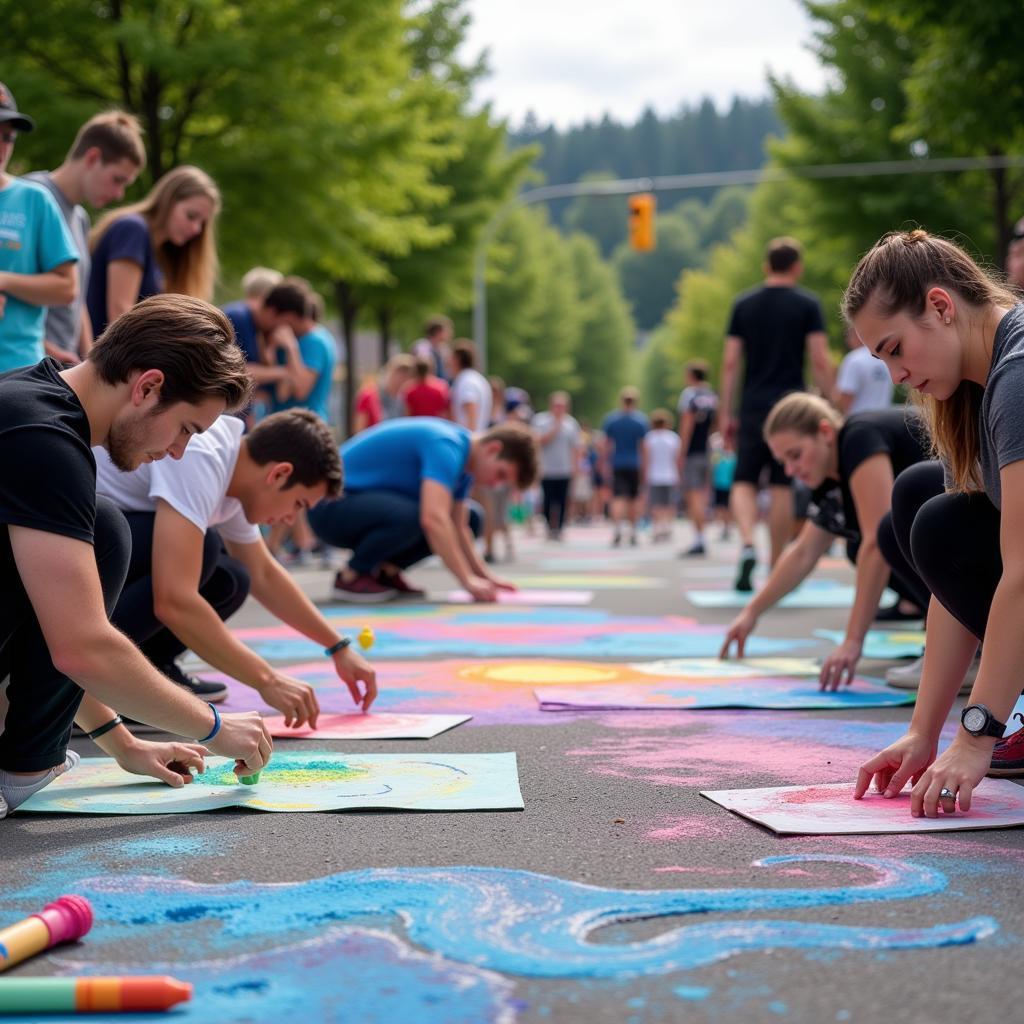 Street artists creating masterpieces at the Hillsboro Chalk Art Fest