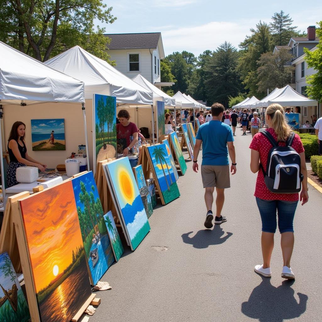 Colorful paintings on display at the Hilton Head Art Festival