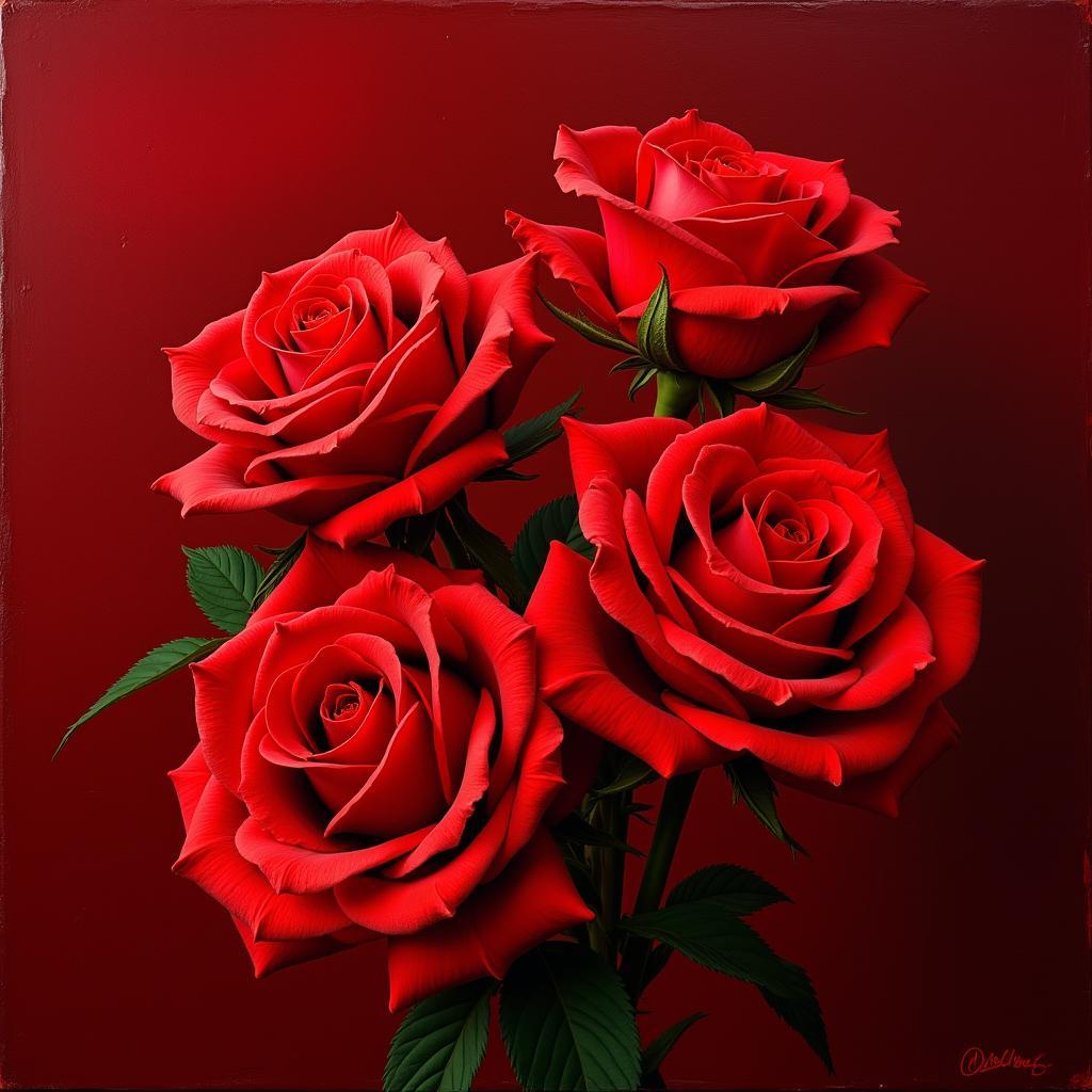 Vibrant Red Roses on Deep Red Canvas