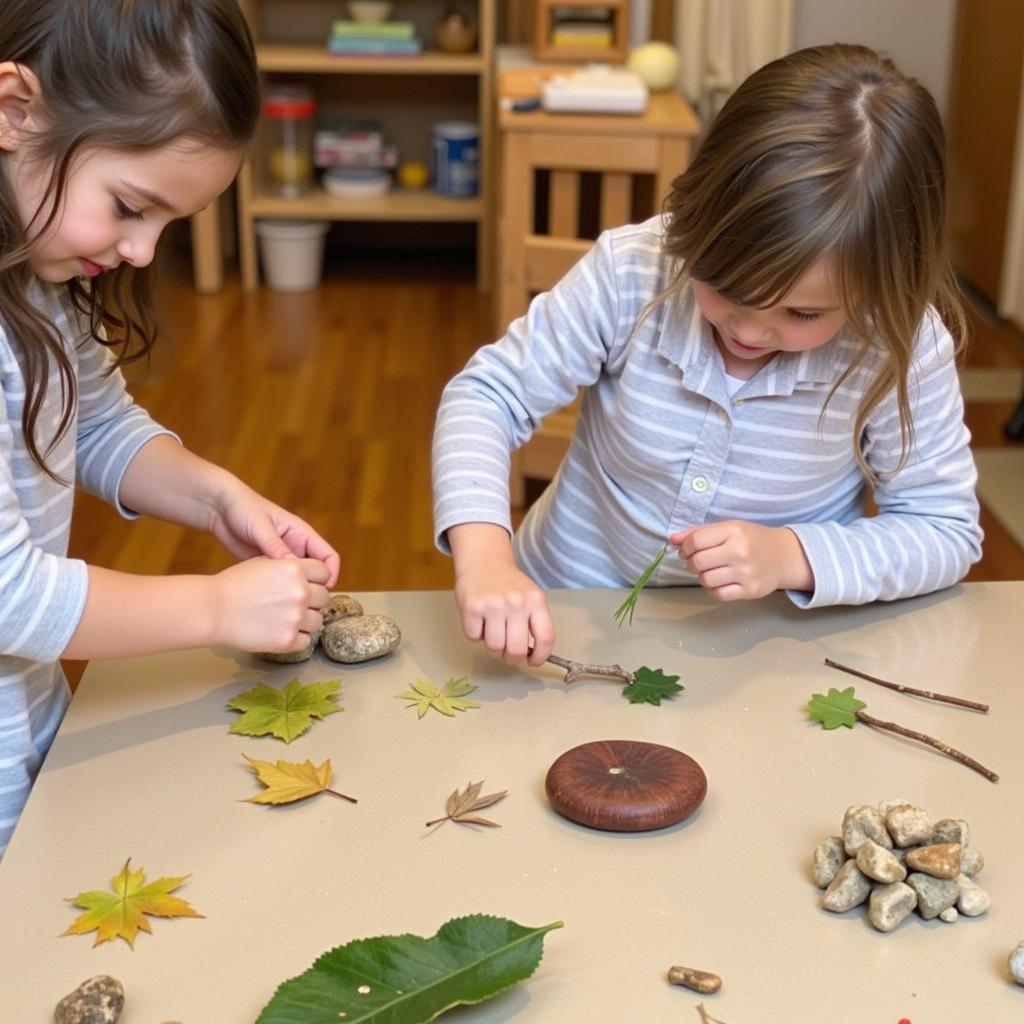 Montessori art activity with natural materials