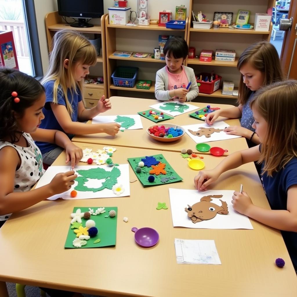 Preschoolers engaged in forest animal art activities