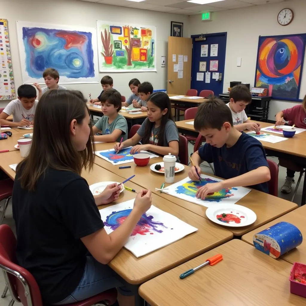 Middle School Students Painting Inspired by Picasso