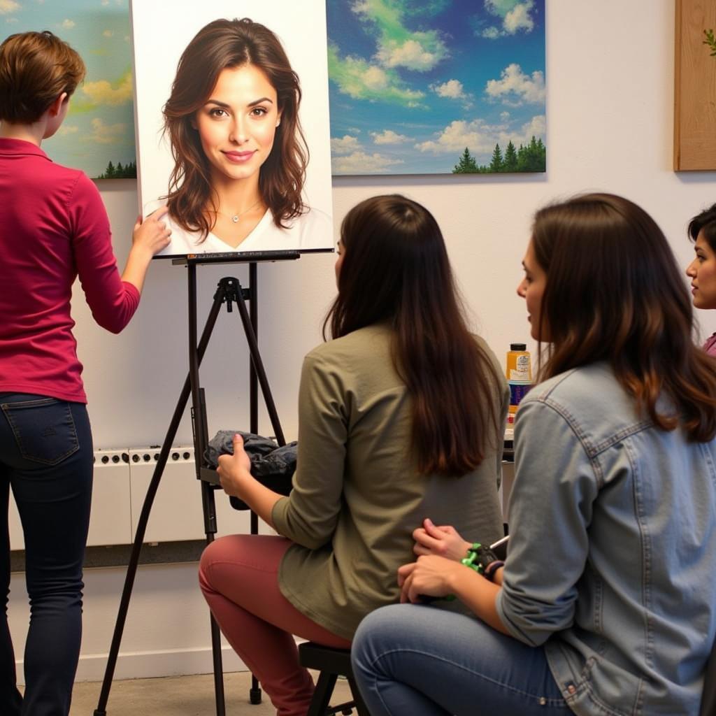 Students attending a painting workshop in Fullerton