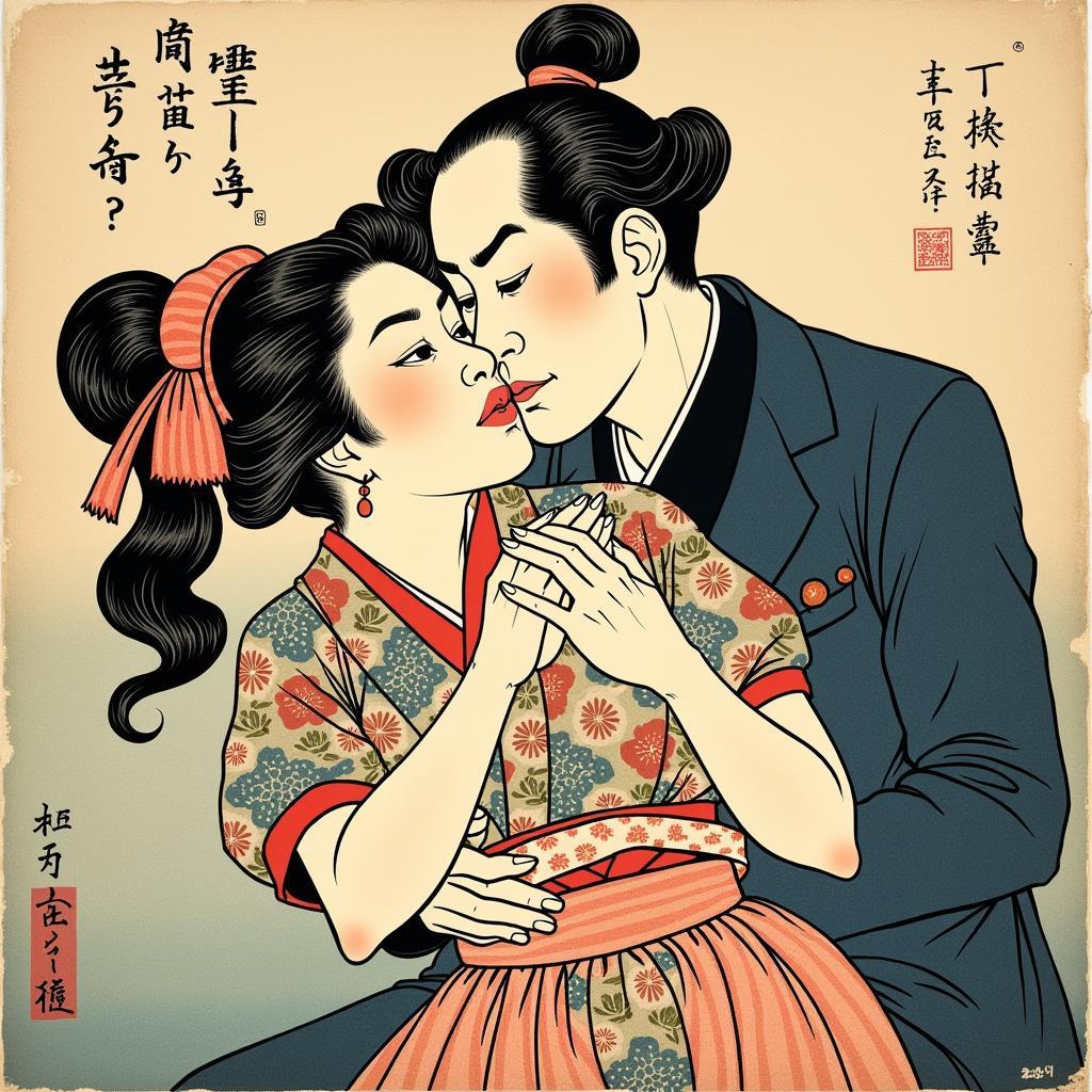 Couple in Hokusai Shunga