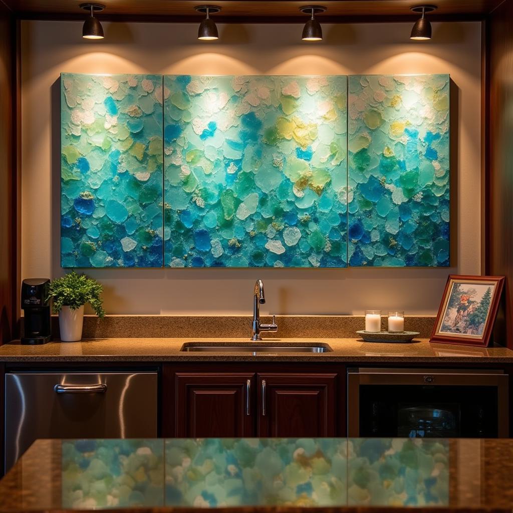 Home Bar Decor with Abstract Sea Glass Art