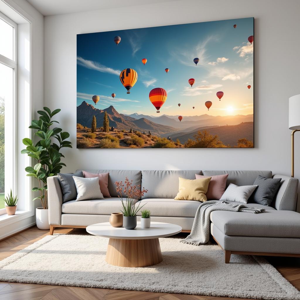 Hot Air Balloon Wall Art in a Modern Living Room