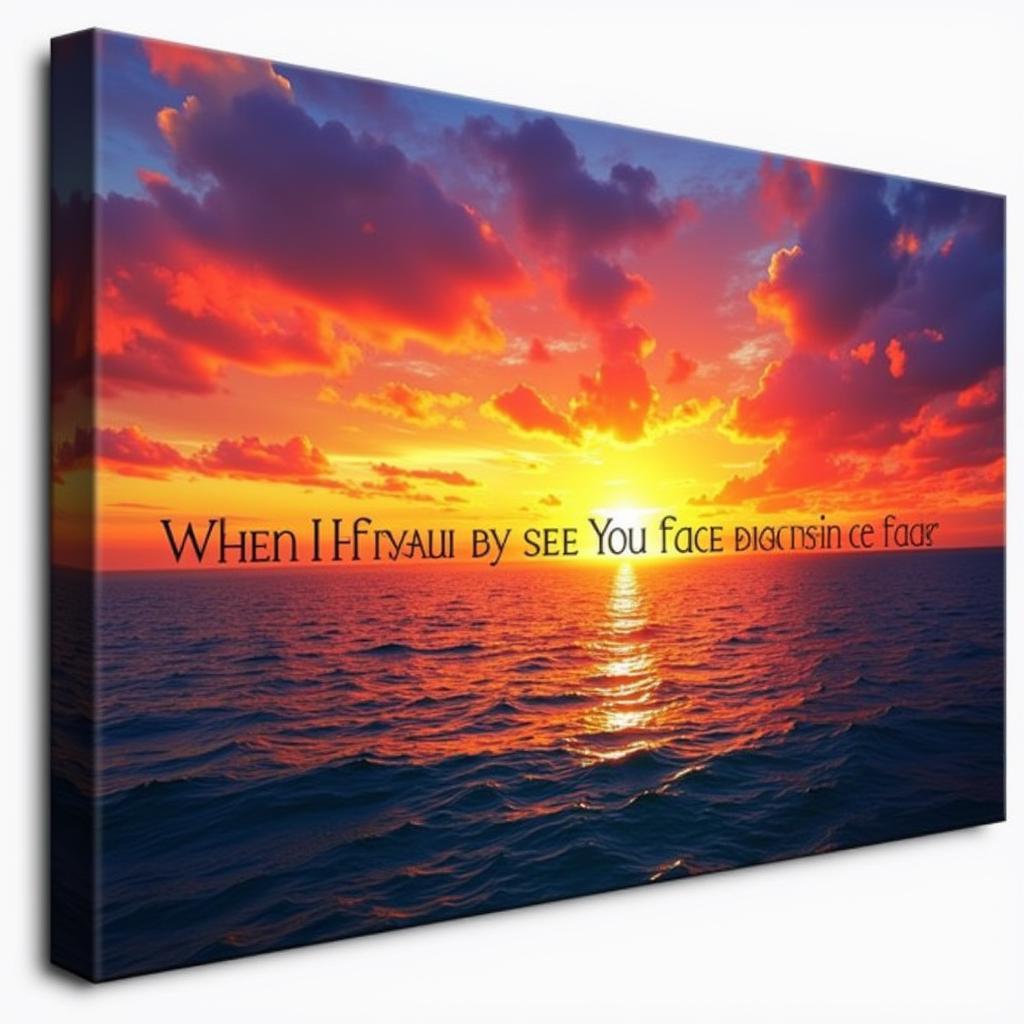 Canvas art depicting a sunset over water with "I can only imagine" lyrics