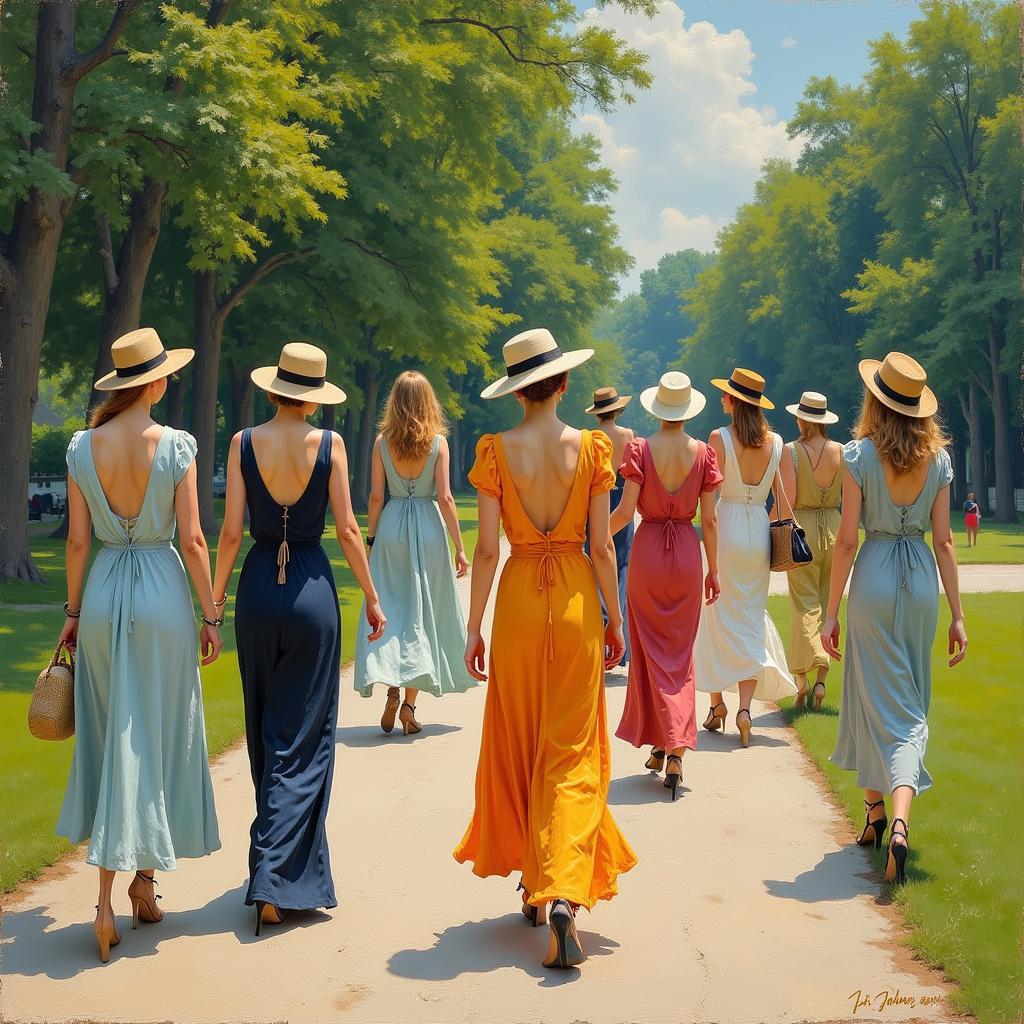 Impressionist Fashion Painting: Outdoor Scene