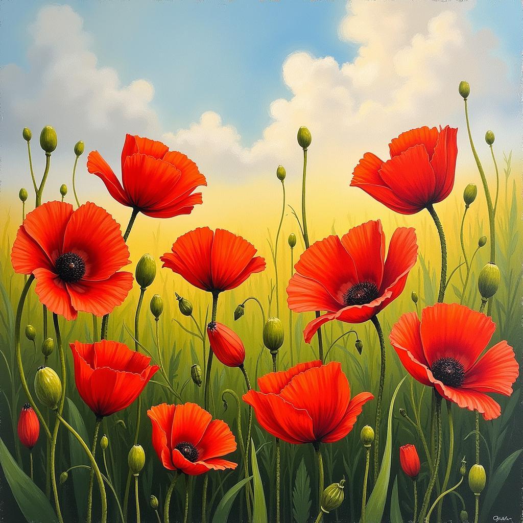 Impressionist Oil Painting of a Field of Poppies