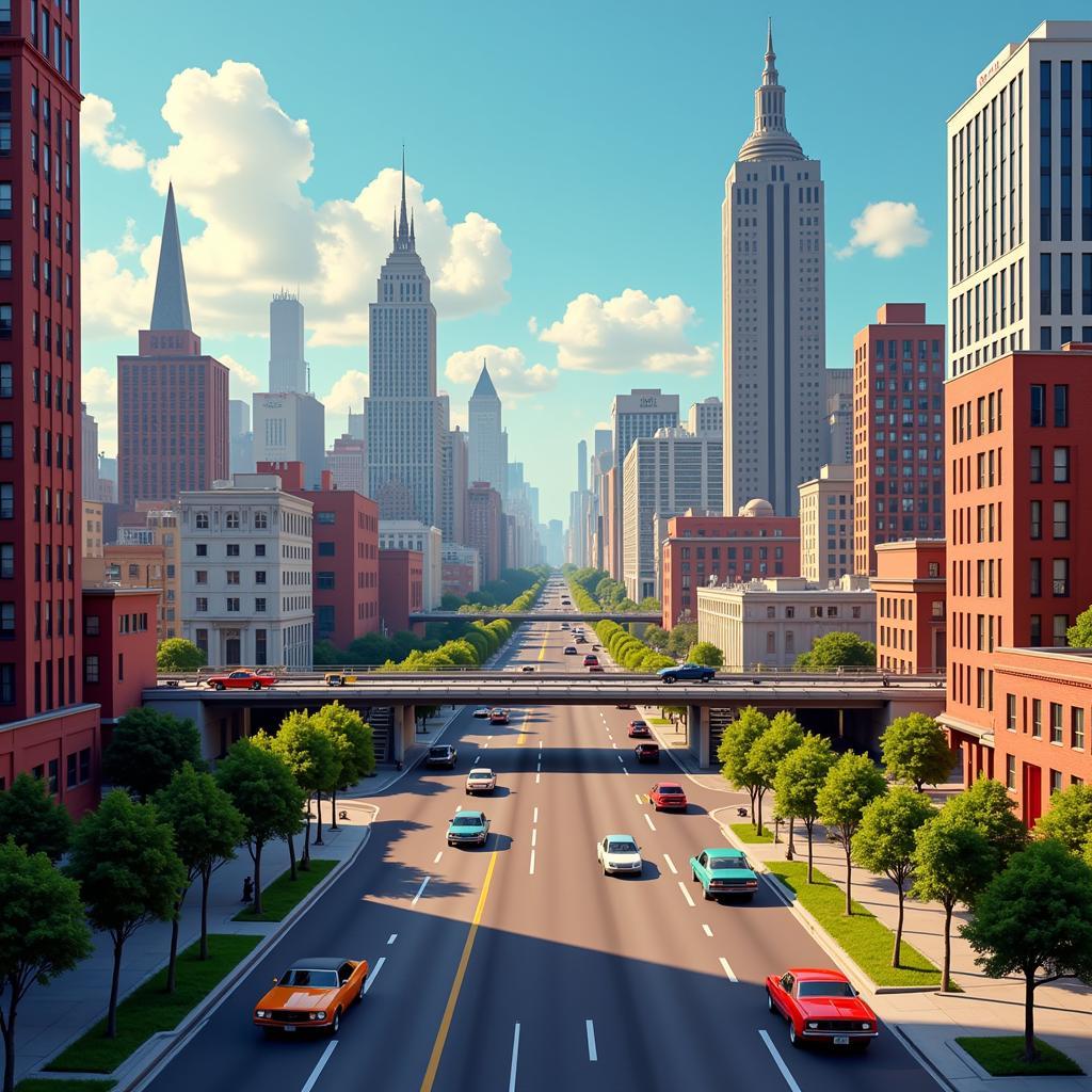 Incredibles Cityscape Retro-Futuristic Environment Concept Design