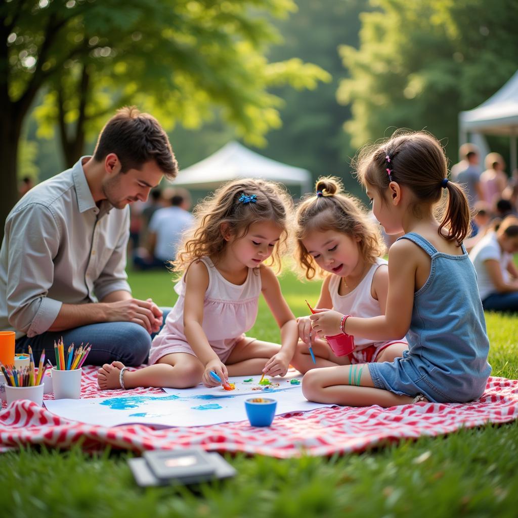 Families enjoying the Indianola Art Festival