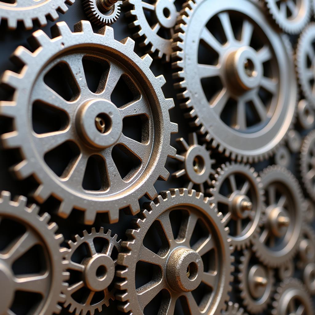 Industrial 3D wall art featuring metallic gears