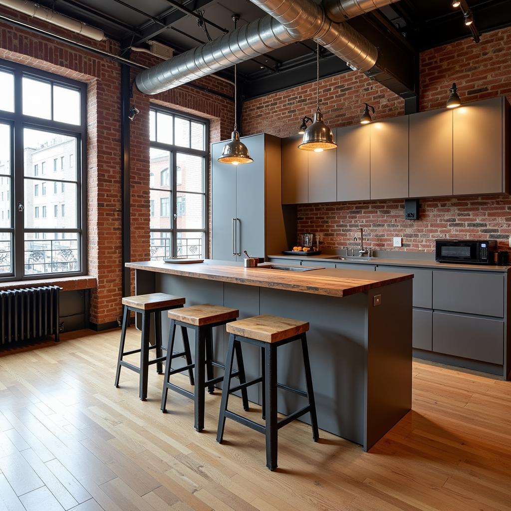 Industrial Art Bar Stools in Loft Apartment