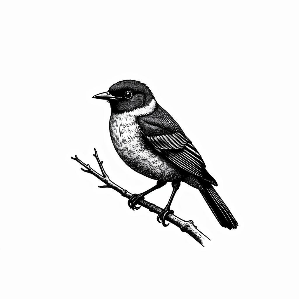 Bird Illustration with Ink on Paper