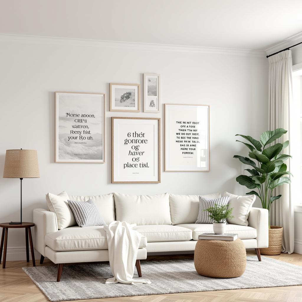 Inspirational wall art quotes in a modern living room setting