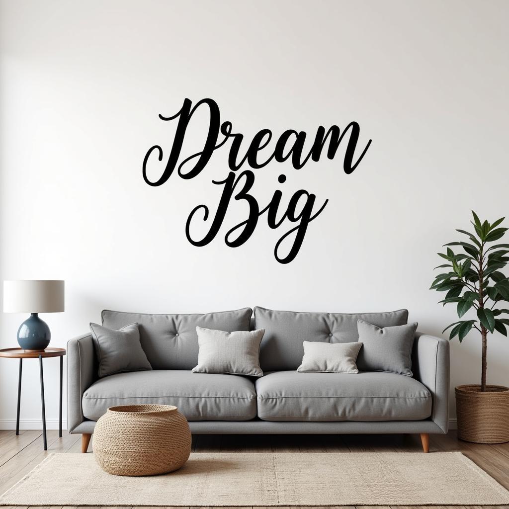 Living room with inspirational wall word art