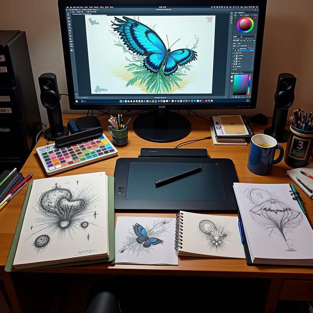 Artist working in a digital art studio