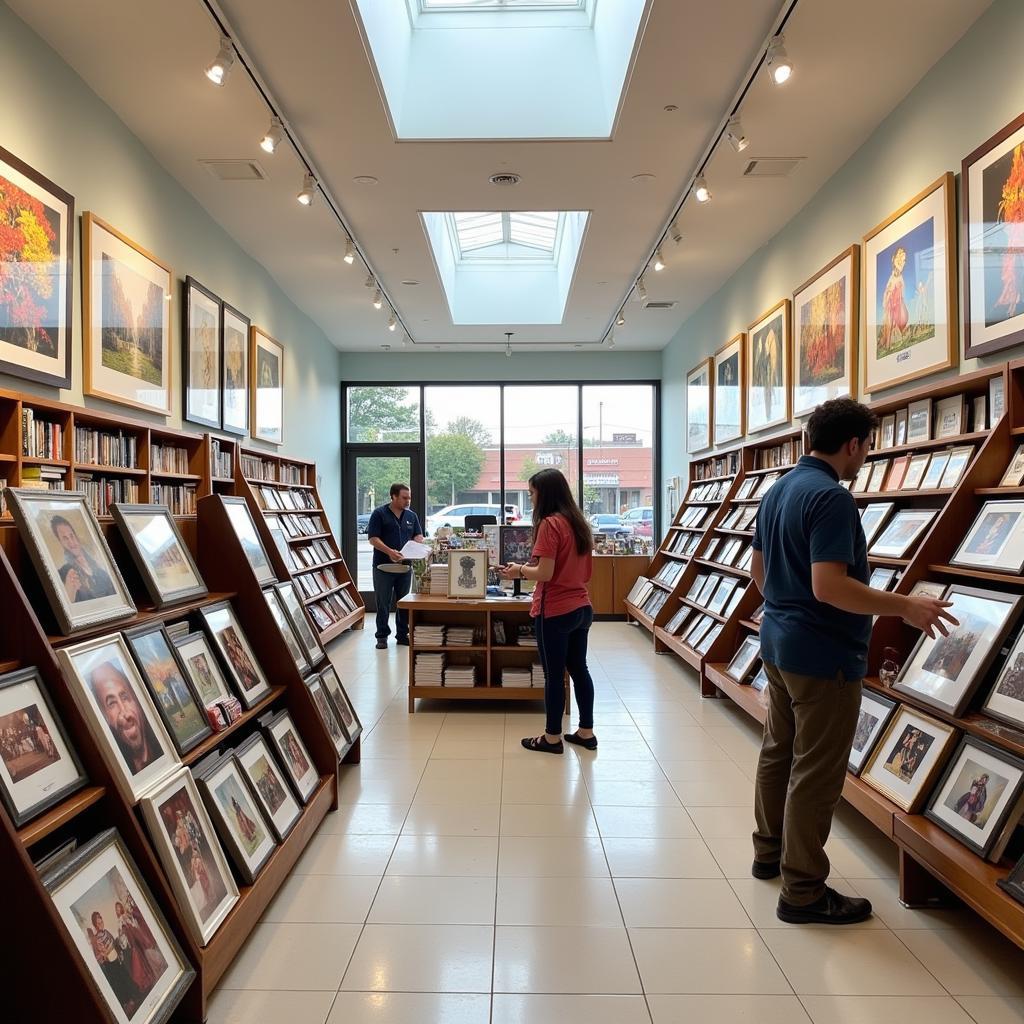 The interior of a light-filled Parisian art print shop