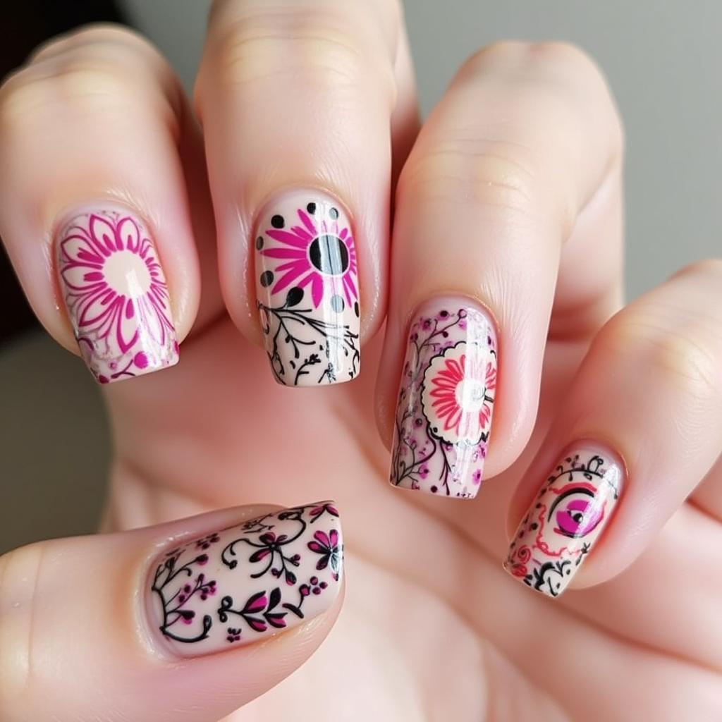 Intricate Nail Art Designs Created with a Thin Brush