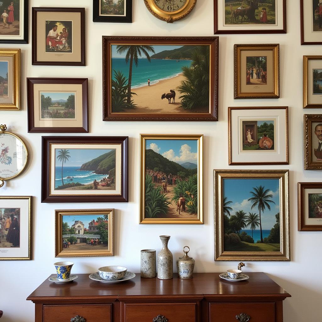 Eclectic Gallery Wall Featuring a Mix of Jamaican Art