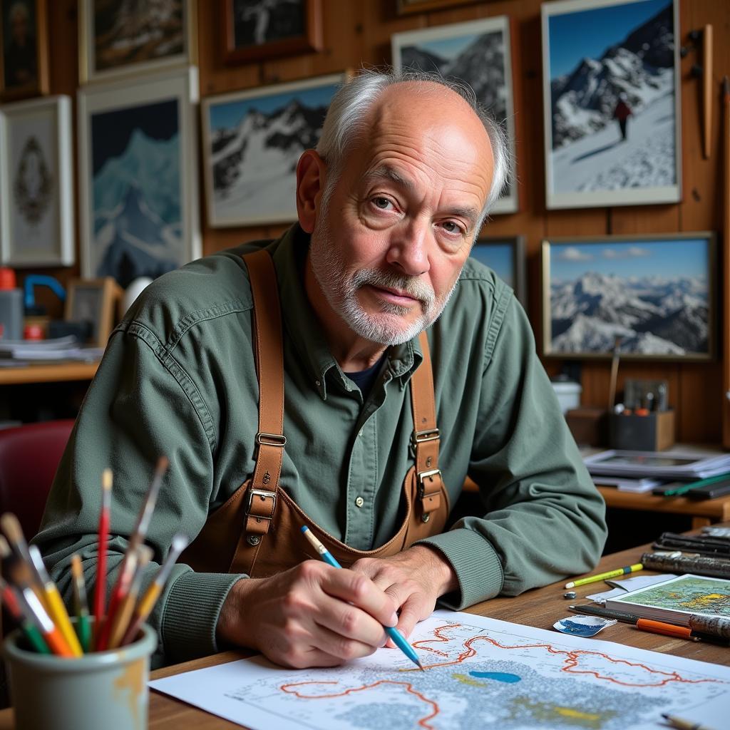 Portrait of James Niehues, renowned ski trail map artist