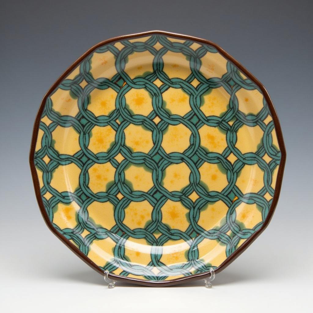 Japanese Ceramic Plate with a Geometric Shippo Tsunagi Pattern