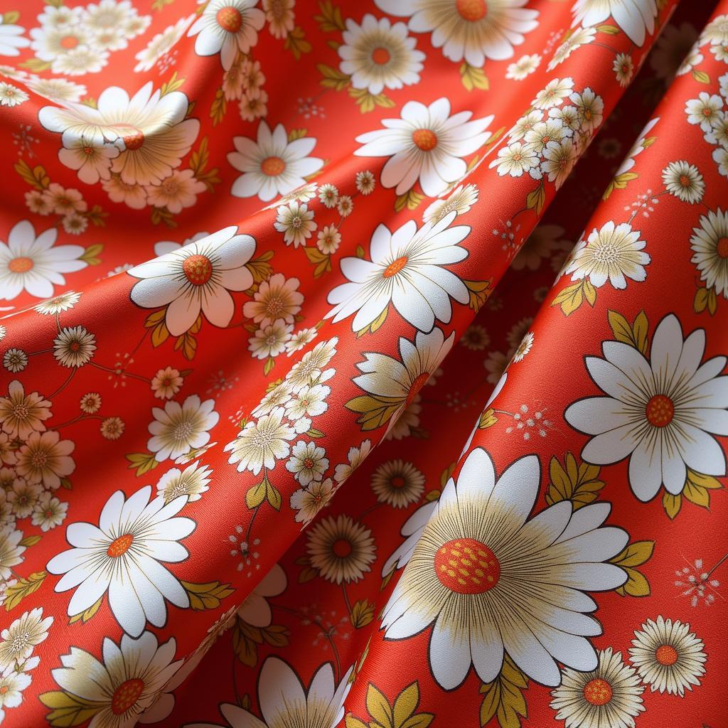 Traditional Japanese Kimono Fabric with Intricate Floral Patterns